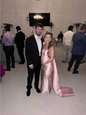 Dessy Collection Satin Strapless Bridal Party Gown in Light Pink